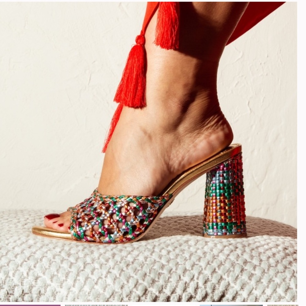 Antonio Melani x The Nat Note Riviera Rainbow Woven Metallic Slip-On Mules - Picture 2 of 16
